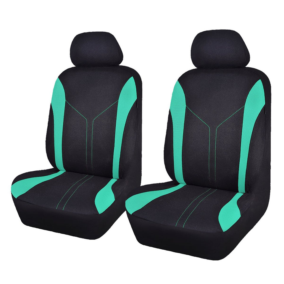 Flying Banner front seats full view showing black and green style and fit benefits
