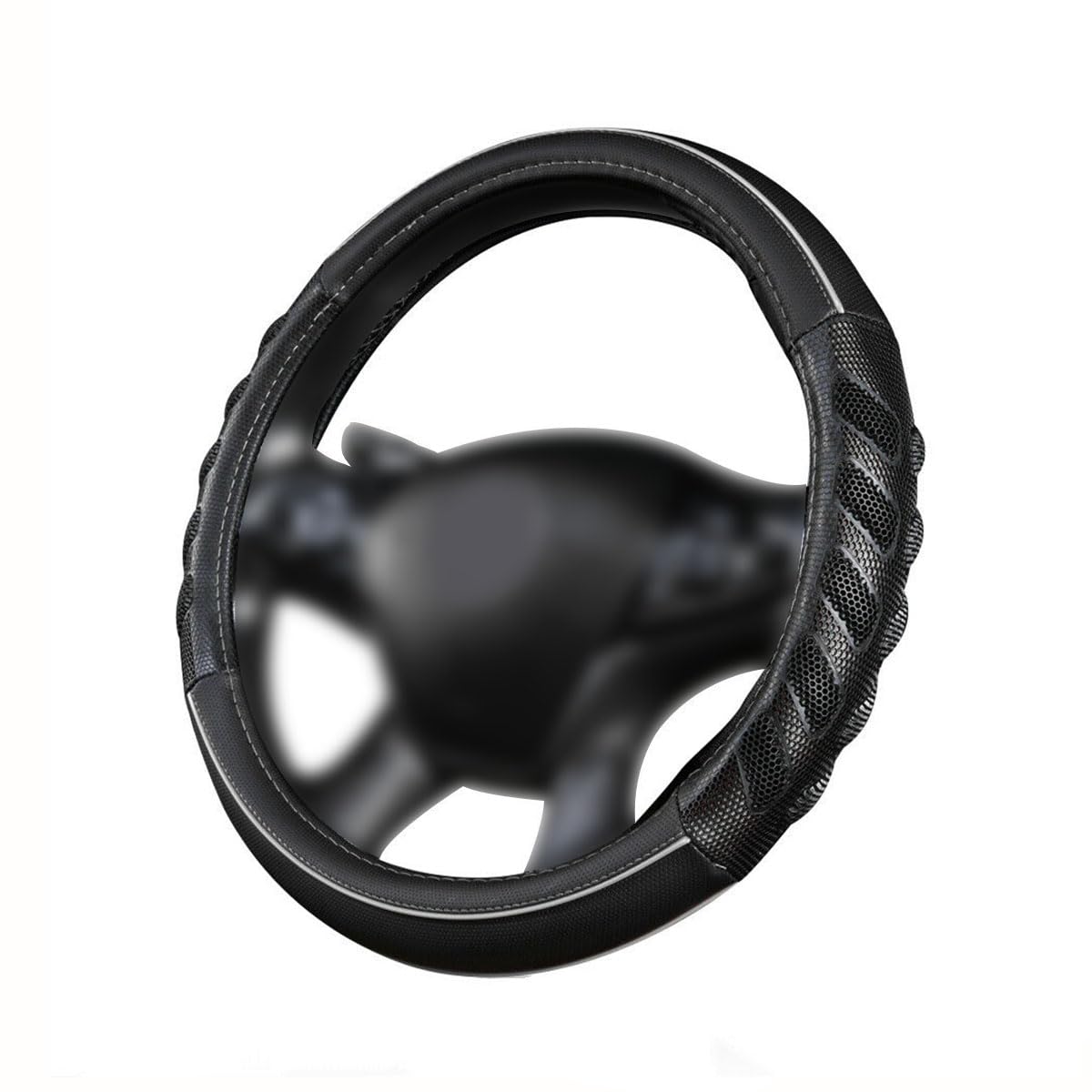 Flying Banner front view steering wheel cover showing sporty grey black look and protection