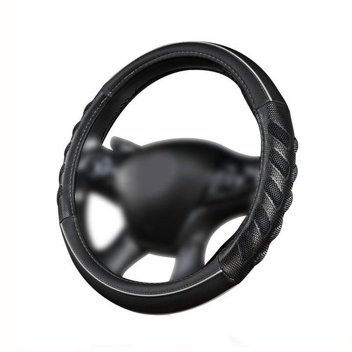 Flying Banner front view steering wheel cover showing sporty grey black look and protection