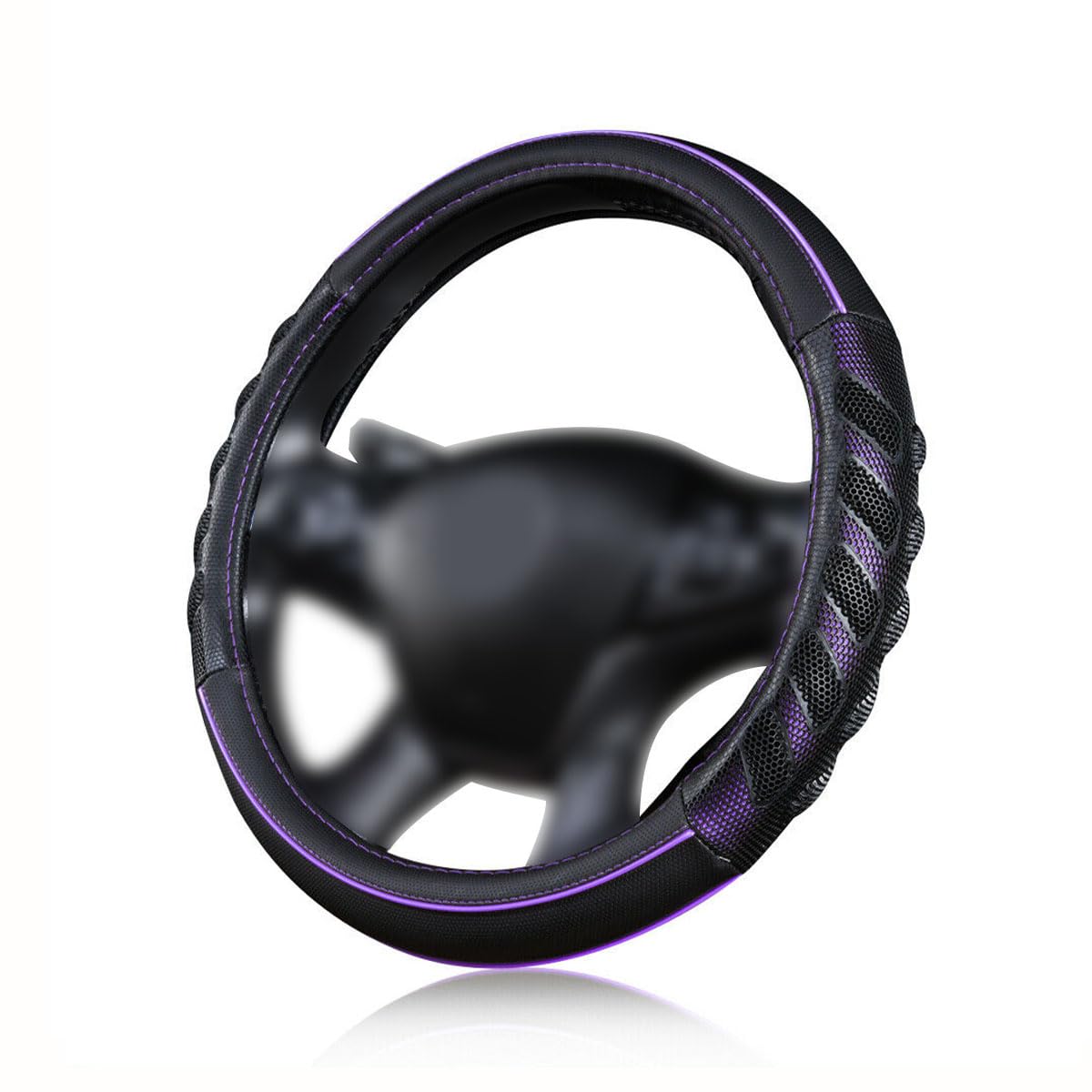 Flying Banner front view of purple-black steering wheel cover shows sporty style and grip
