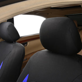 Flying Banner headrest detail showing easy attachment and secure straps for fit