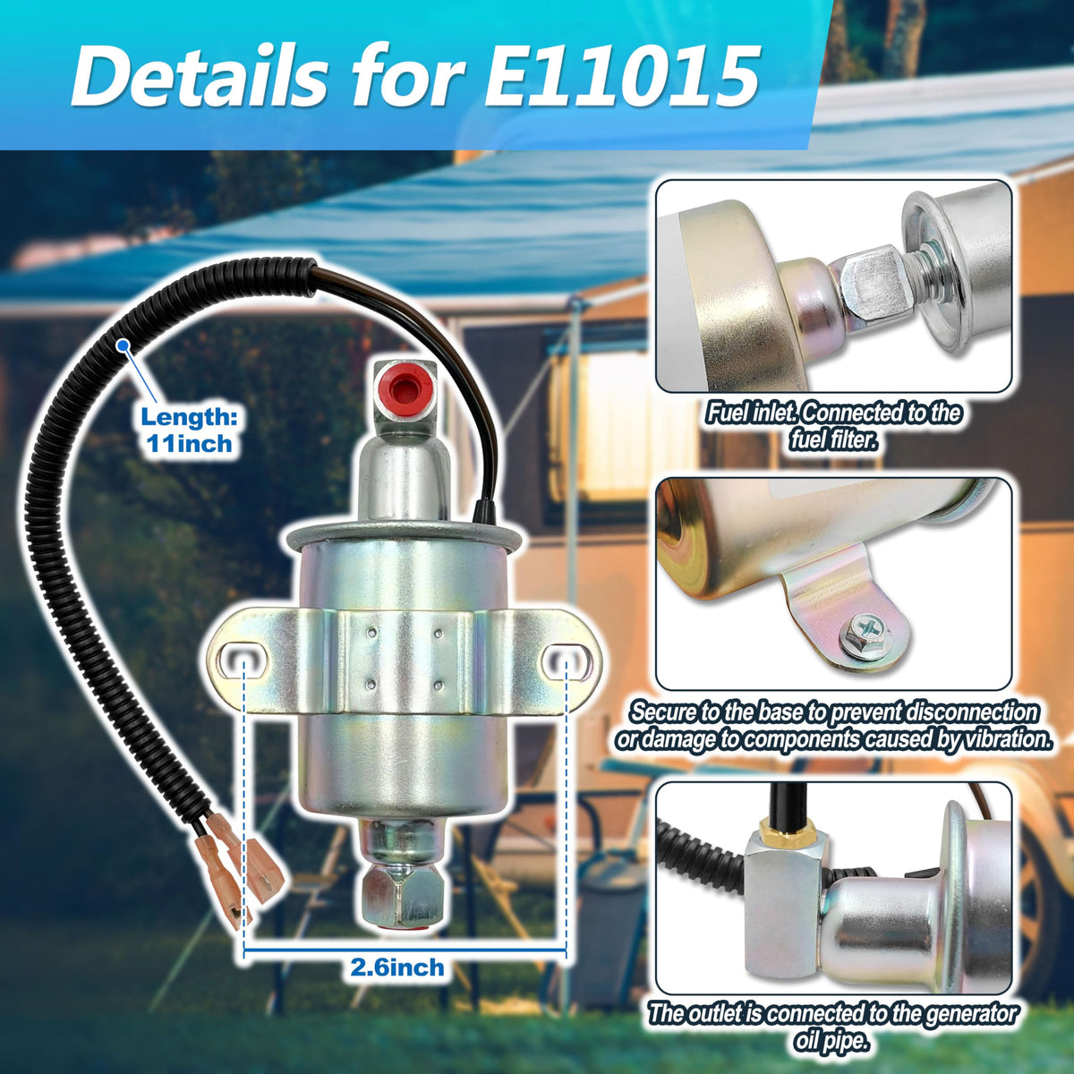 FLYINGAMZ E11015 electrical connector close-up illustrating secure 12V plug connection