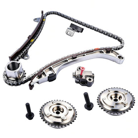 Flynsu components laid out including guides, tensioner, sprockets for complete replacement clarity