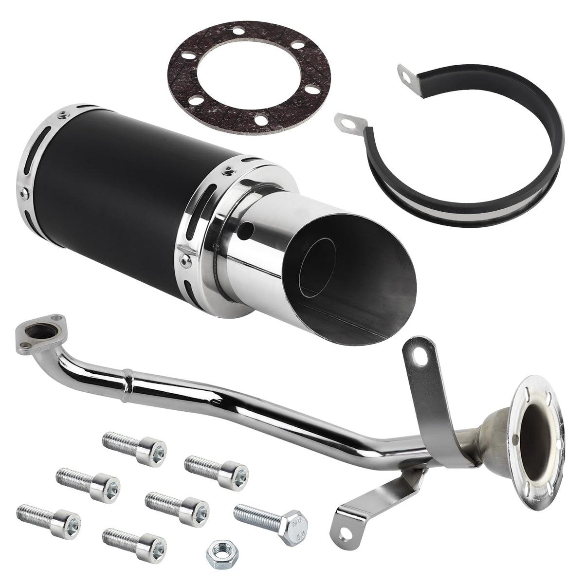 FLYPIG front view assembled exhaust showing full profile and fitment benefit
