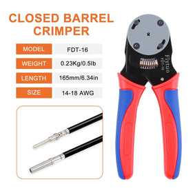 Flytuo crimping tool in use on a closed-barrel terminal ensuring consistent crimps