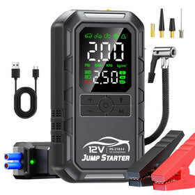 FMOOO front view of jump starter showing ports and controls, dependable roadside support