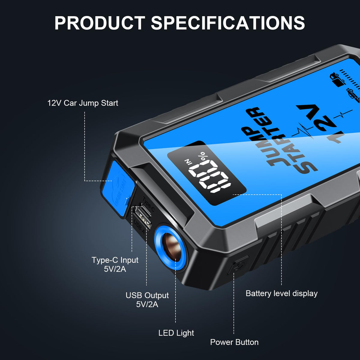 FMOOO jump starter connected to car battery enabling fast engine restart