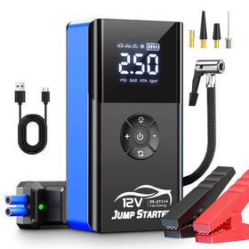 fmooostore front packaging showing compact jump starter and air compressor - professional emergency kit