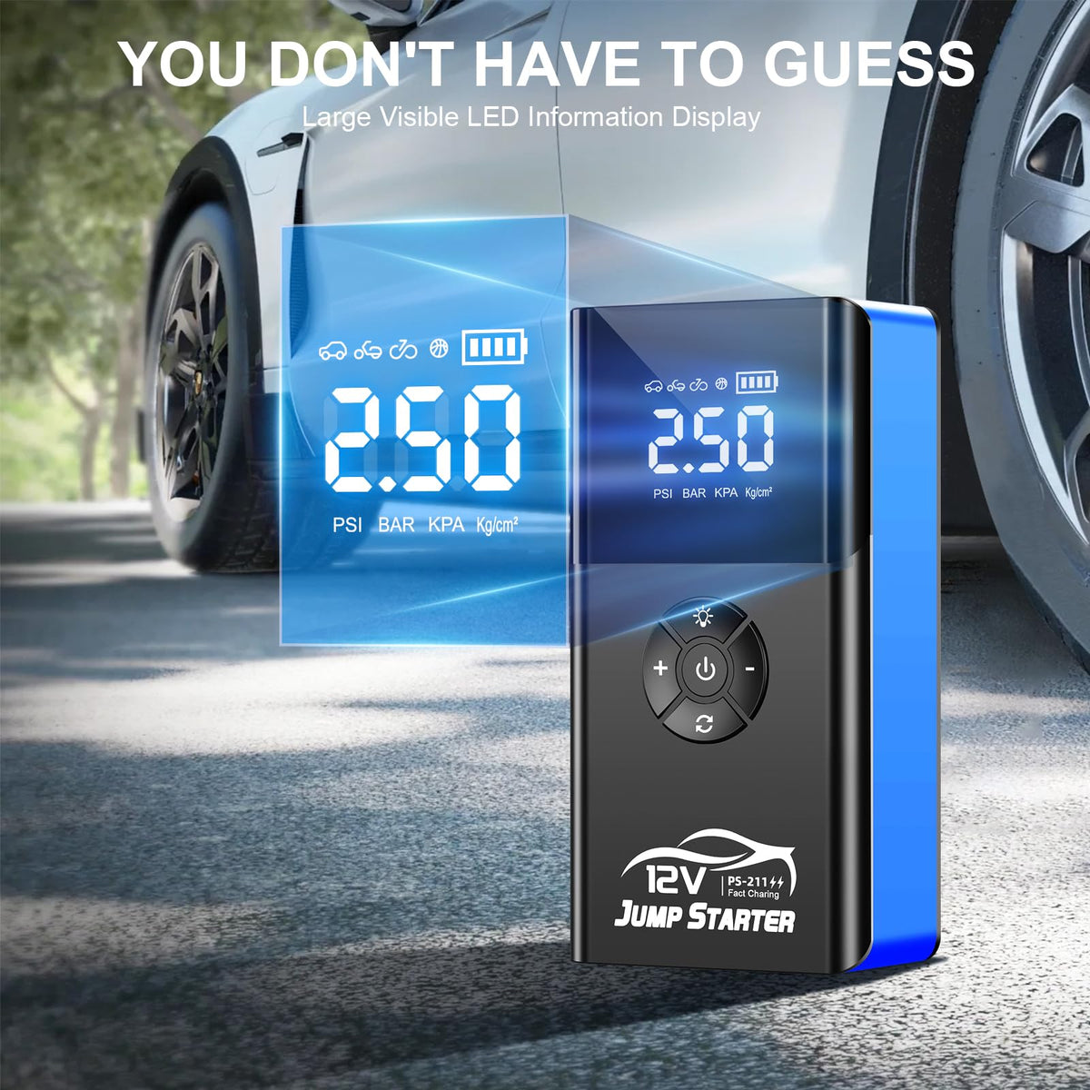 fmooostore jump starter connected to car battery during start - fast dependable starting