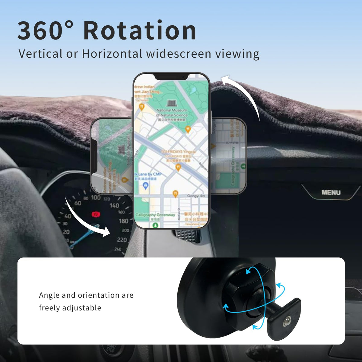 Focada next to smartphone showing size and stable hold for safe driving benefit