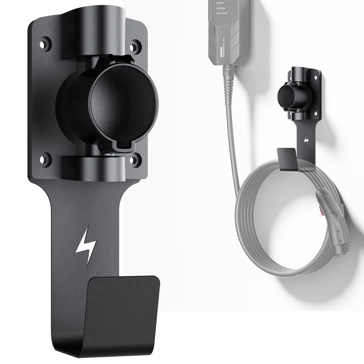 FOCSPROD front-mounted J-hook holder showing tidy cable storage and protection