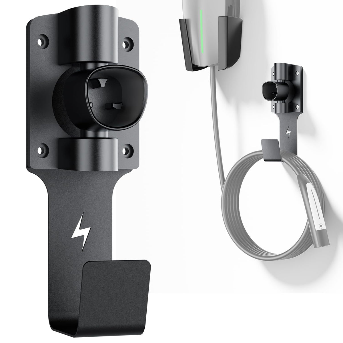 FOCSPROD front-mounted on wall shows tidy Tesla cable storage and easy access