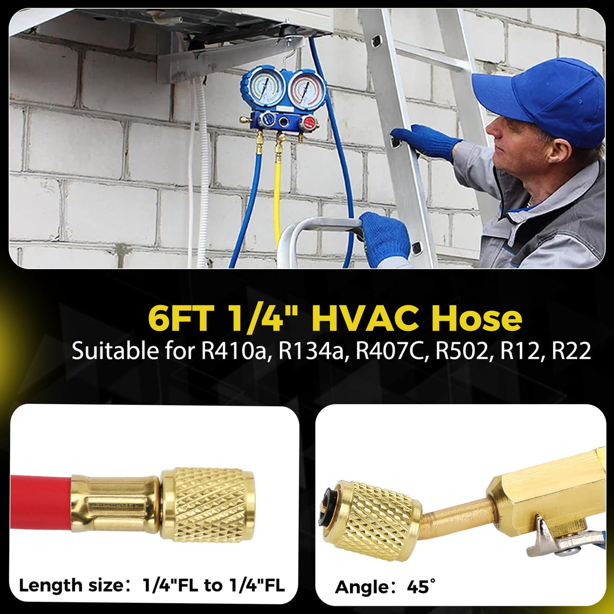 Foinwer long 72-inch hose wrapped around condenser demonstrating reach and flexibility