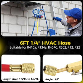 Foinwer long 72-inch hose wrapped around condenser demonstrating reach and flexibility