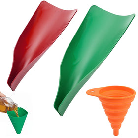 Foivieide front view of 3-piece funnel set showing size variety and spill control
