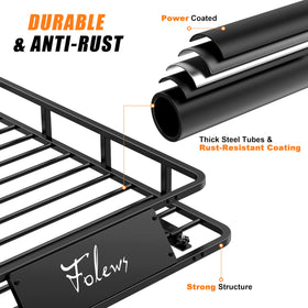 Folews roof basket mounted on SUV demonstrating extra cargo capacity for trips