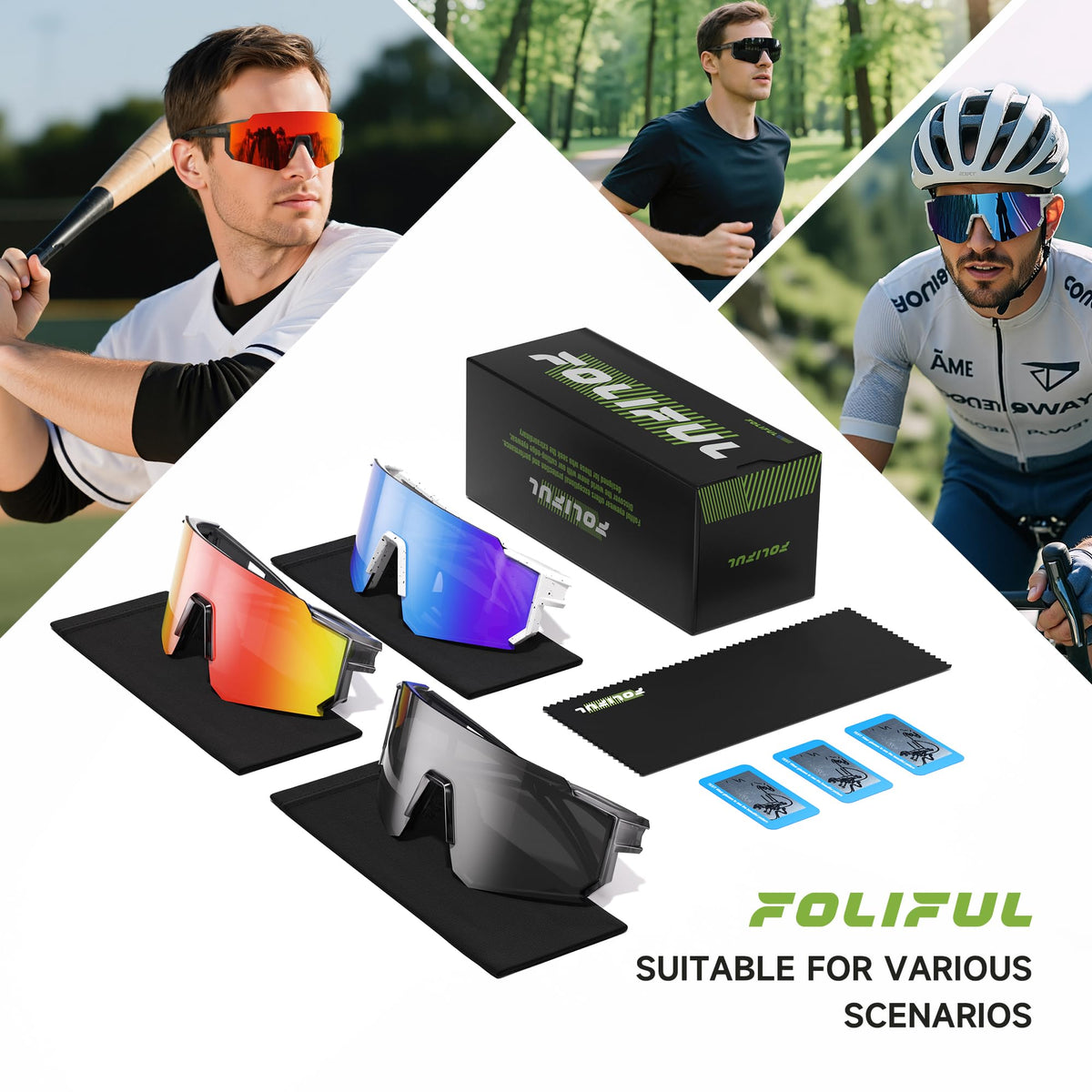 Foliful polarized lens reflecting water surface to show glare reduction advantage