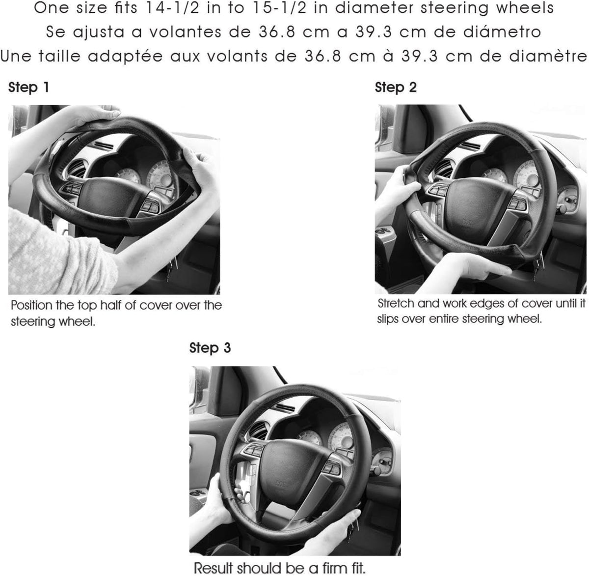 Follicomfy lifestyle shot inside car showcasing stylish cover and comfortable steering