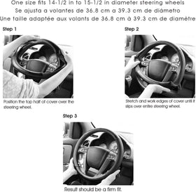 Follicomfy lifestyle shot inside car showcasing stylish cover and comfortable steering
