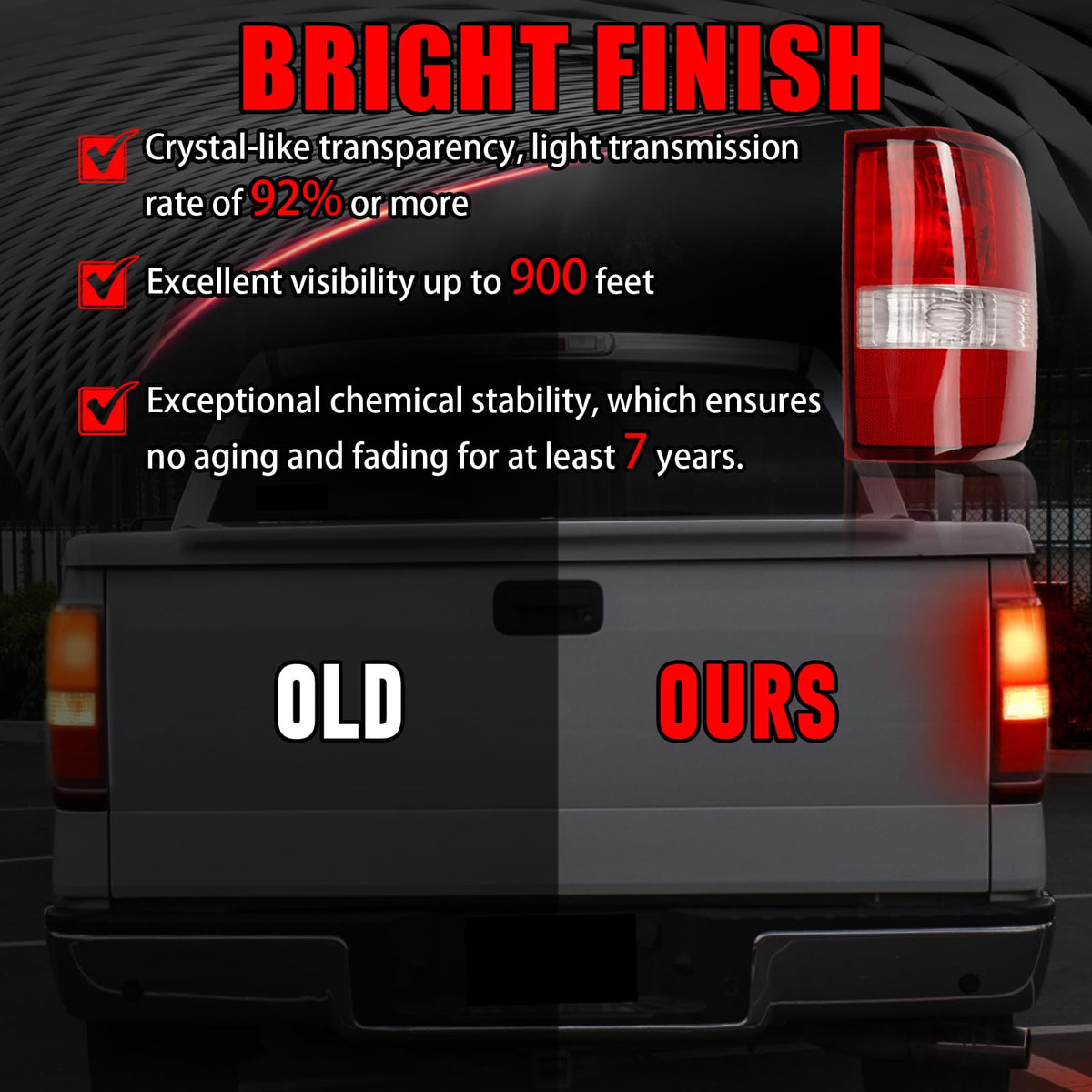FOMIUZY passenger-side taillight front view with high light transmission benefit