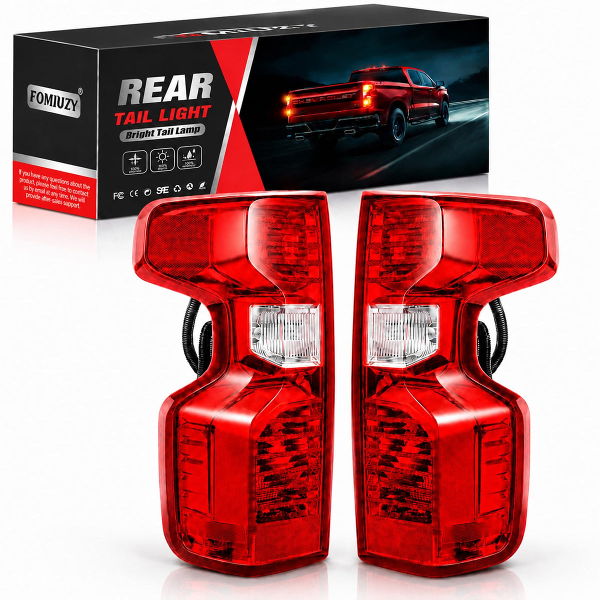 FOMIUZY front view of paired taillight assemblies showing exact fit and improved rear visibility