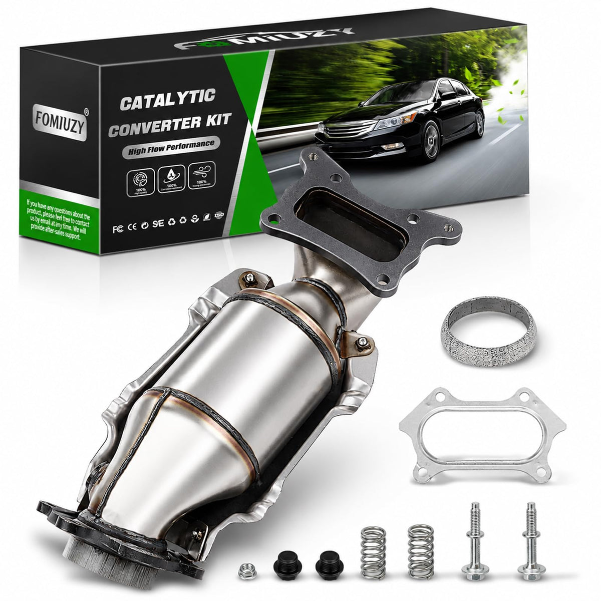 FOMIUZY front catalytic converter kit front view showing fitment benefit