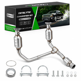 FOMIUZY catalytic converter front view showing flange and fitment benefit
