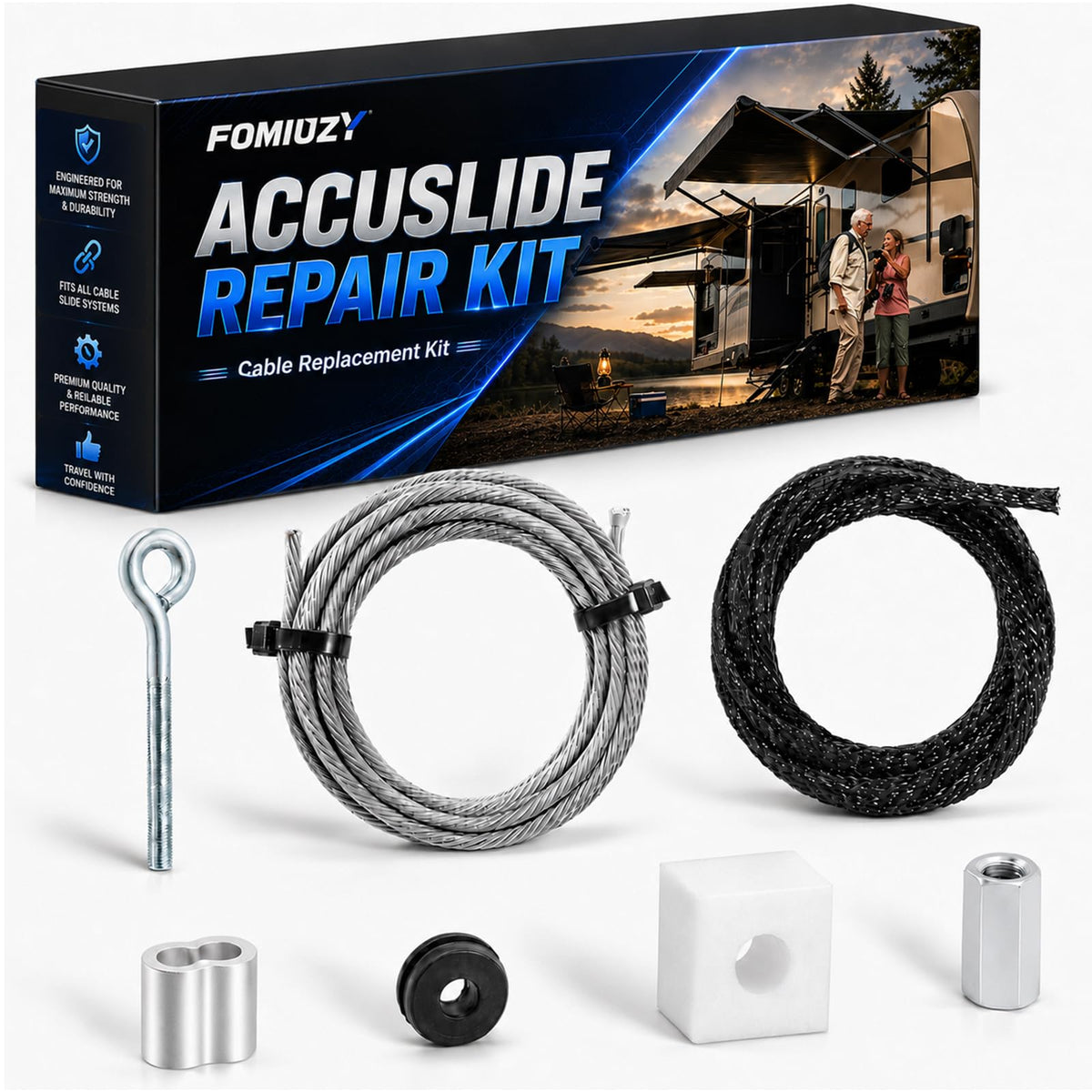 FOMIUZY front packaging showing kit contents and benefit of ready replacement