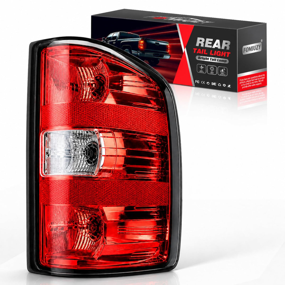 FOMIUZY right rear tail light front view showing clean fit and visibility benefit