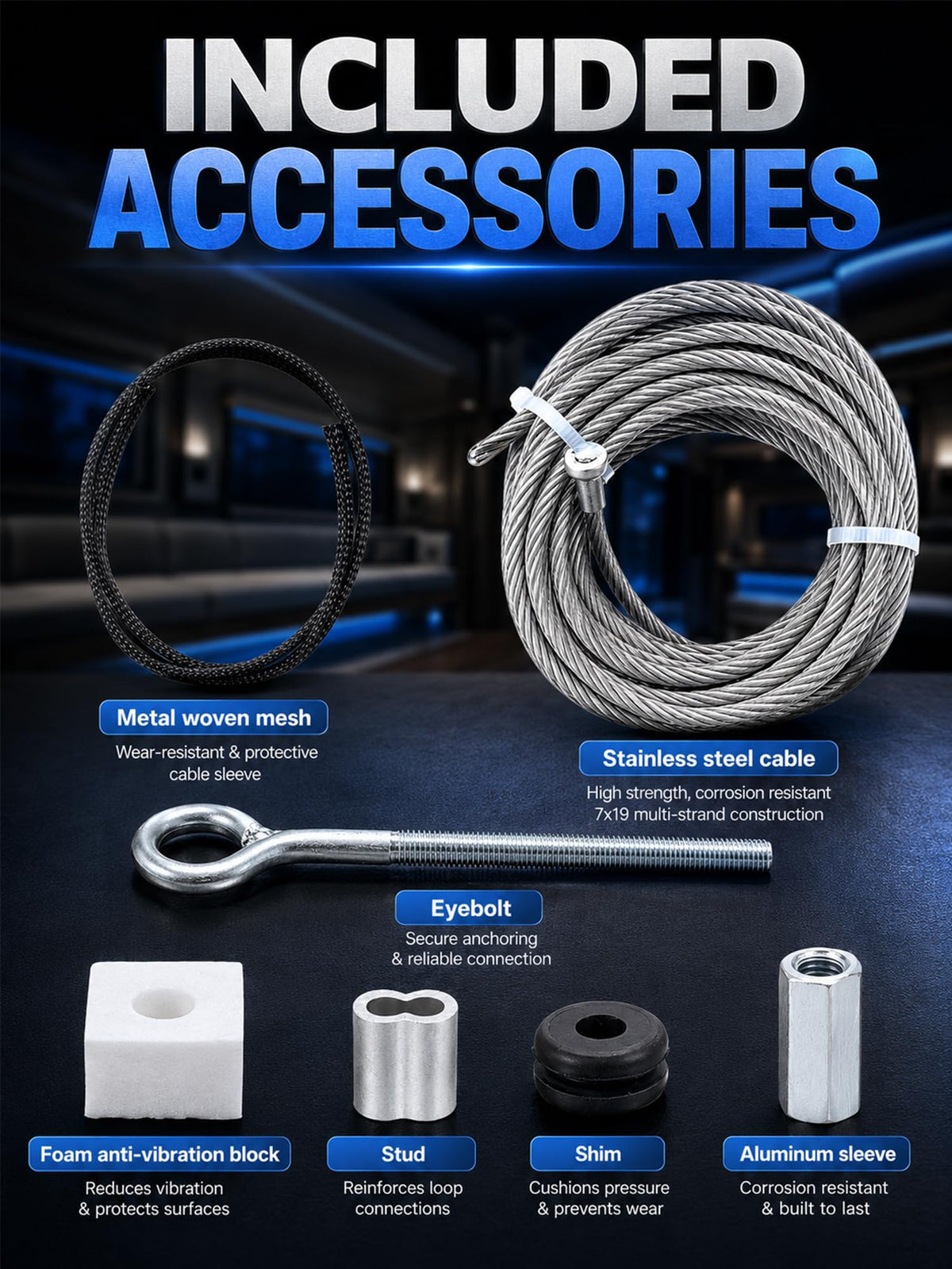 FOMIUZY cable strand construction detail showing flexibility and strength benefit