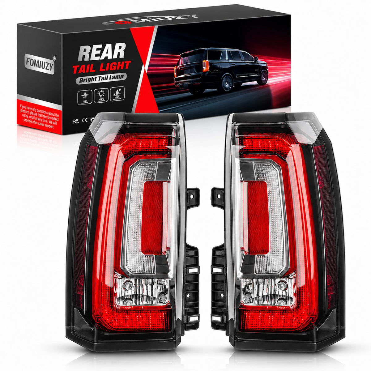 FOMIUZY front view tail light assembly showing complete fit and improved visibility