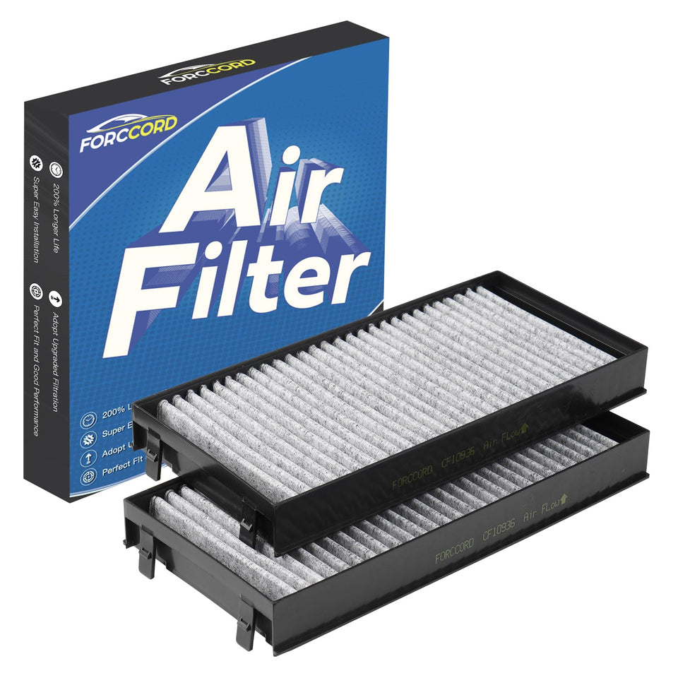 Forccord front packaging for BMW X5 X6 showing two filters and clear fitment benefit