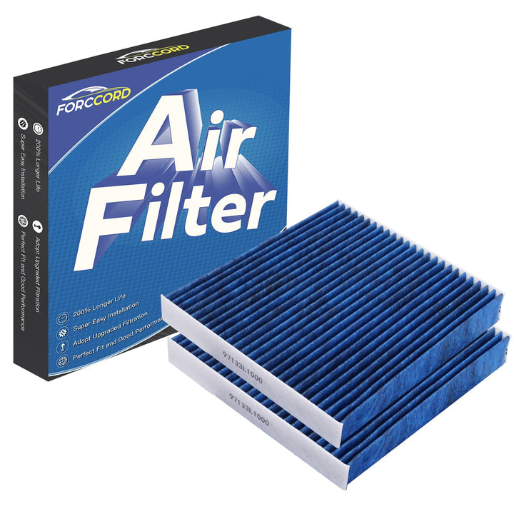 Forccord front packaging showing two replacement filters and fitment list for quick identification