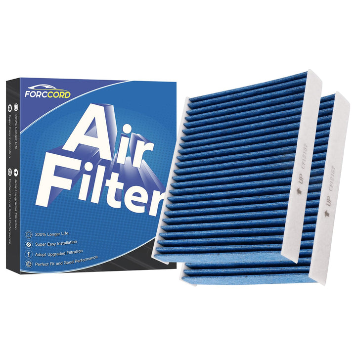 Forccord front packaging showing two filters and vehicle compatibility, clearer cabin air