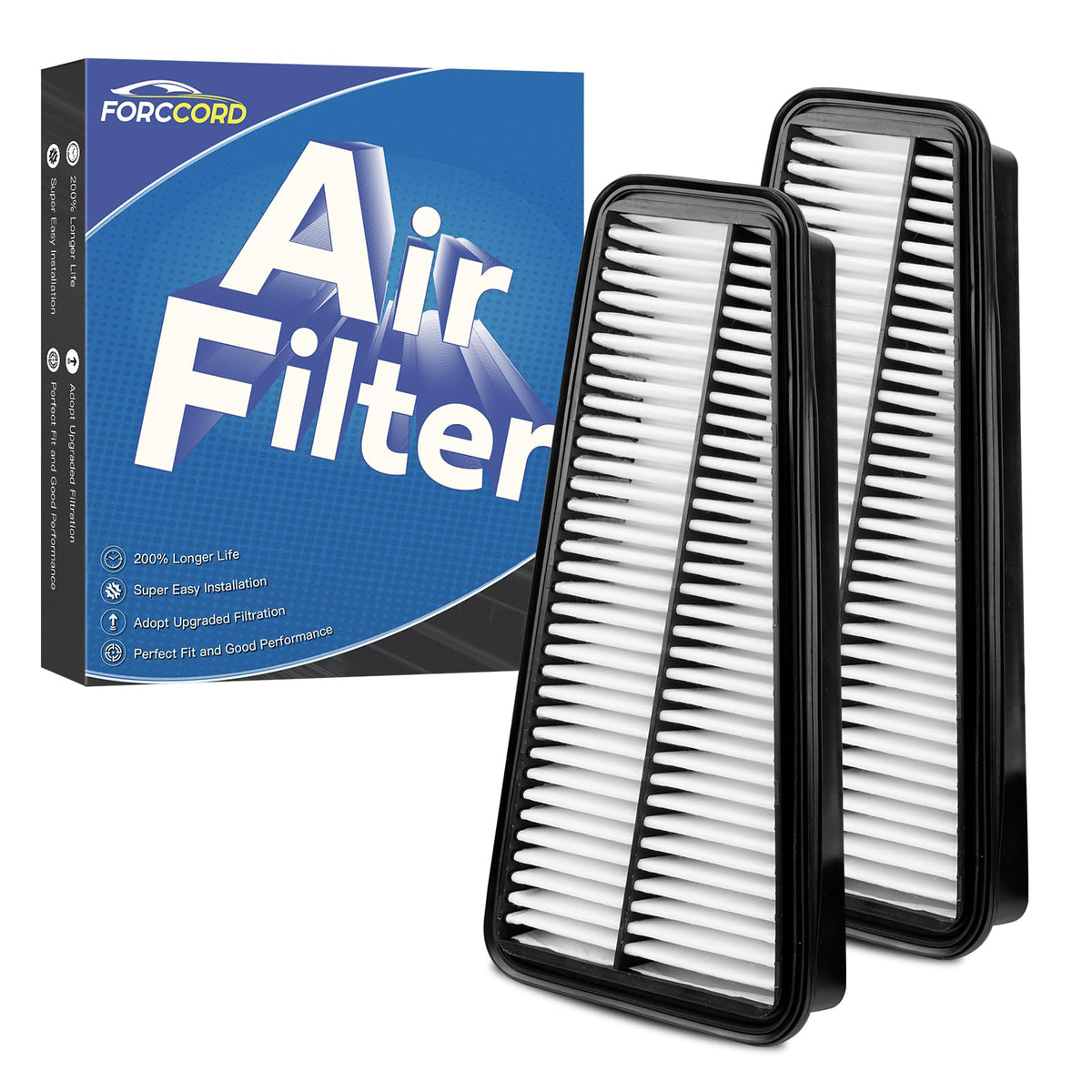 Forccord front packaging showing two filters and clear product labeling, ensures correct fit