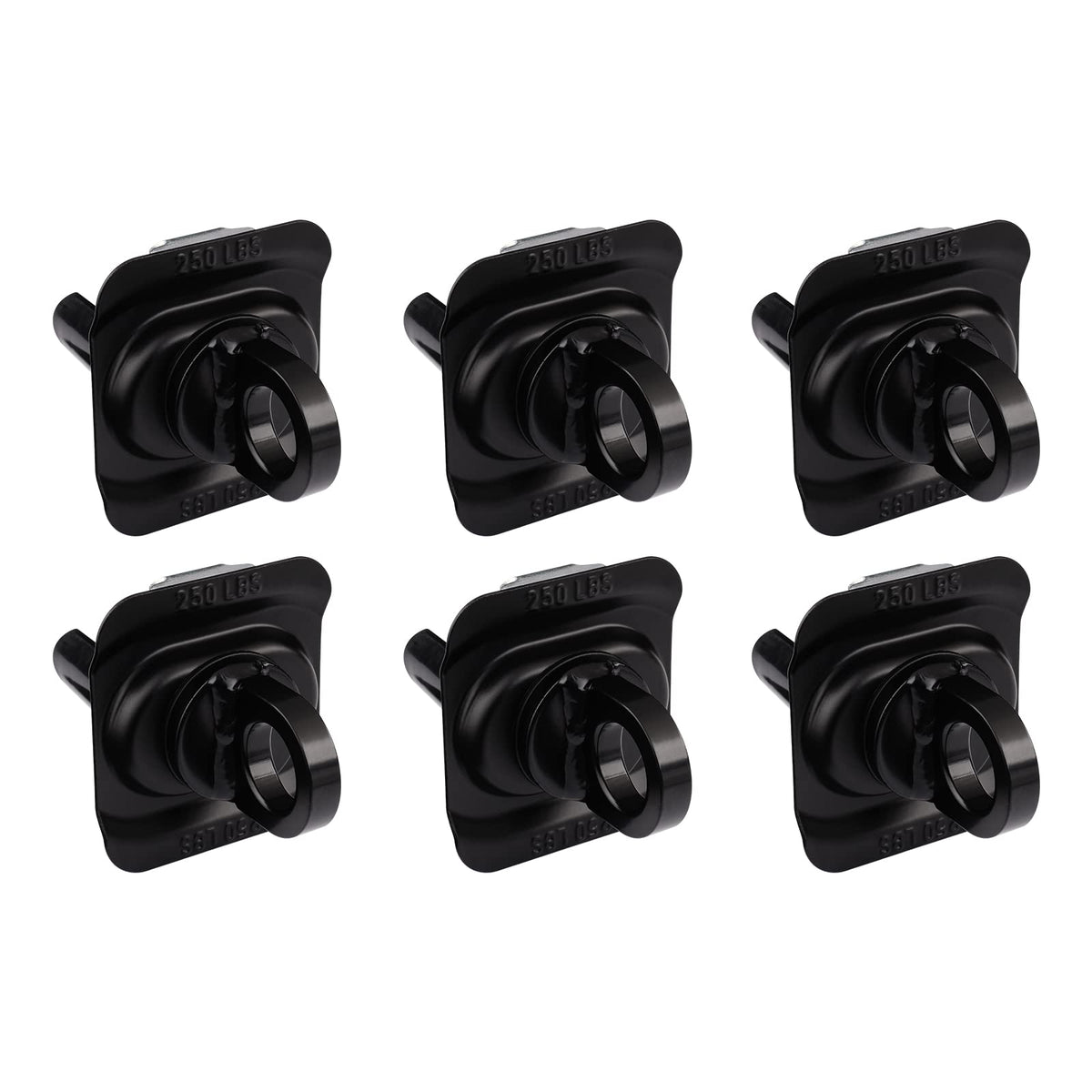 Forccord front view of six tie down anchors showing factory fit and durability
