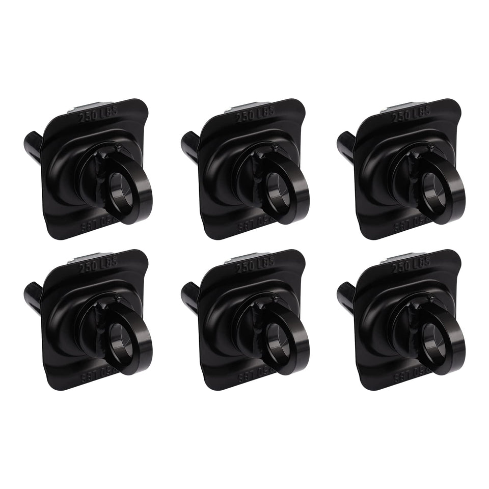 Forccord front view of six tie down anchors showing factory fit and durability