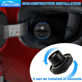Forccord fuel cap in garage on vehicle showing easy DIY installation benefit