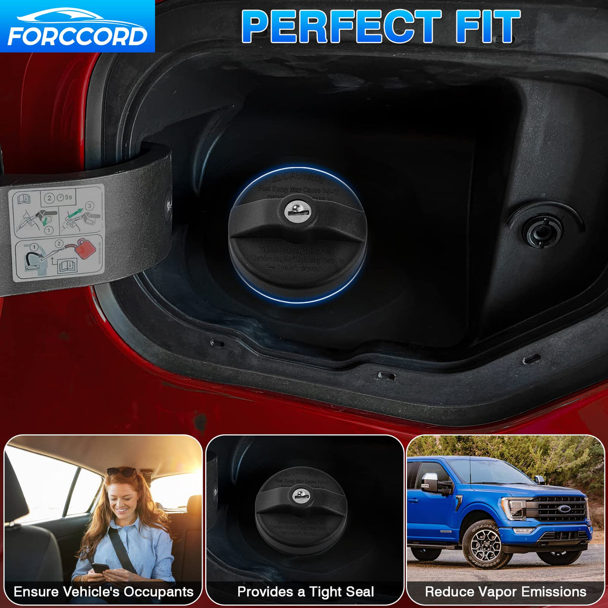 Forccord fuel cap ABS texture close-up highlighting durability and heat resistance