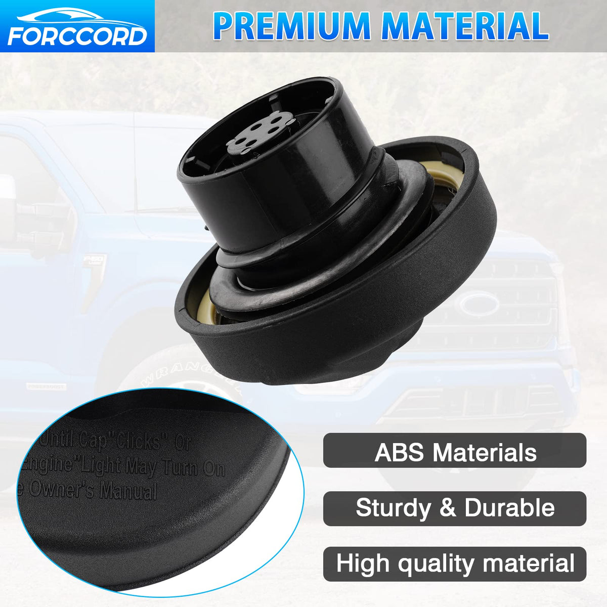 Forccord fuel cap next to ruler for size comparison and correct selection