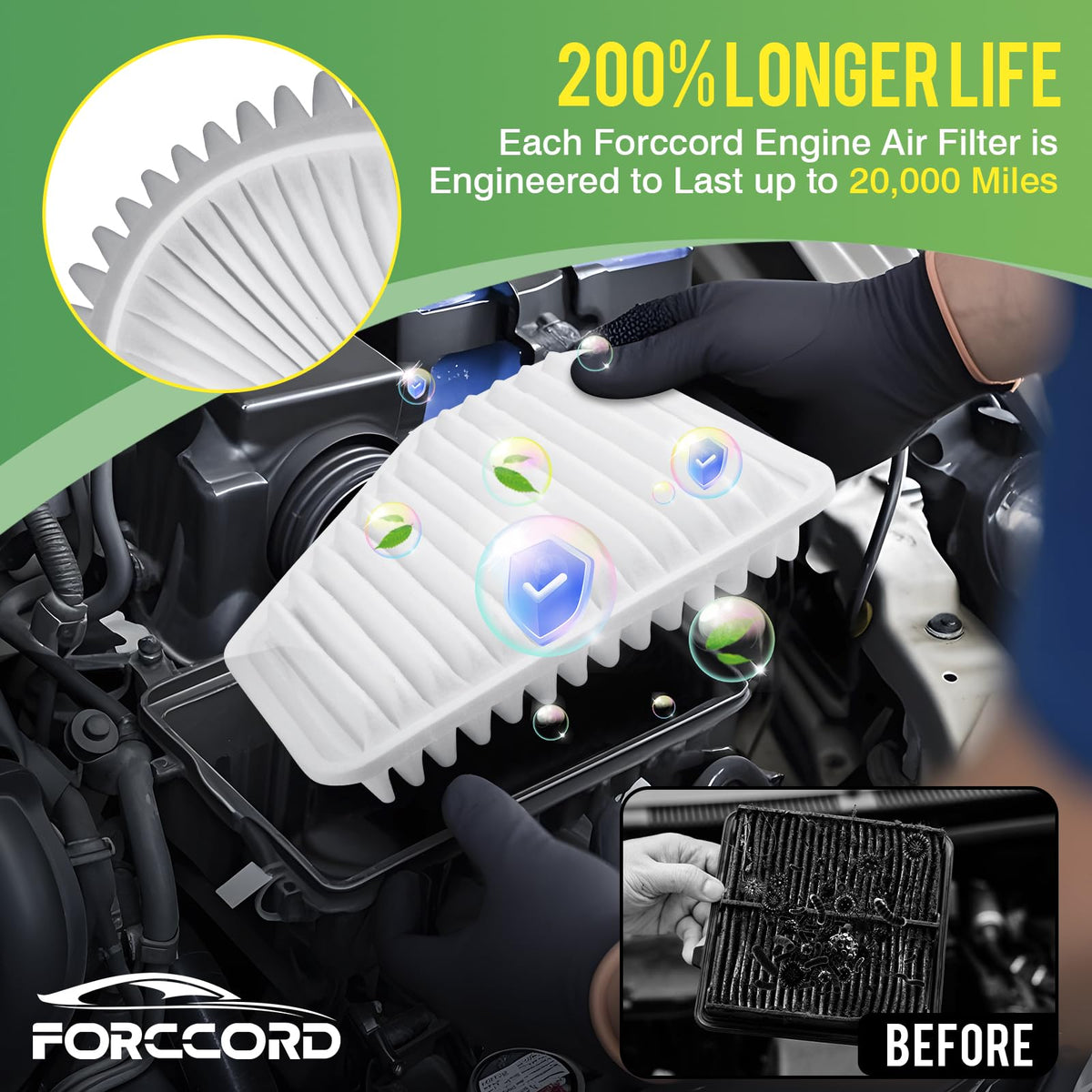 Forccord filter installed in Toyota engine bay demonstrating easy OE-style replacement