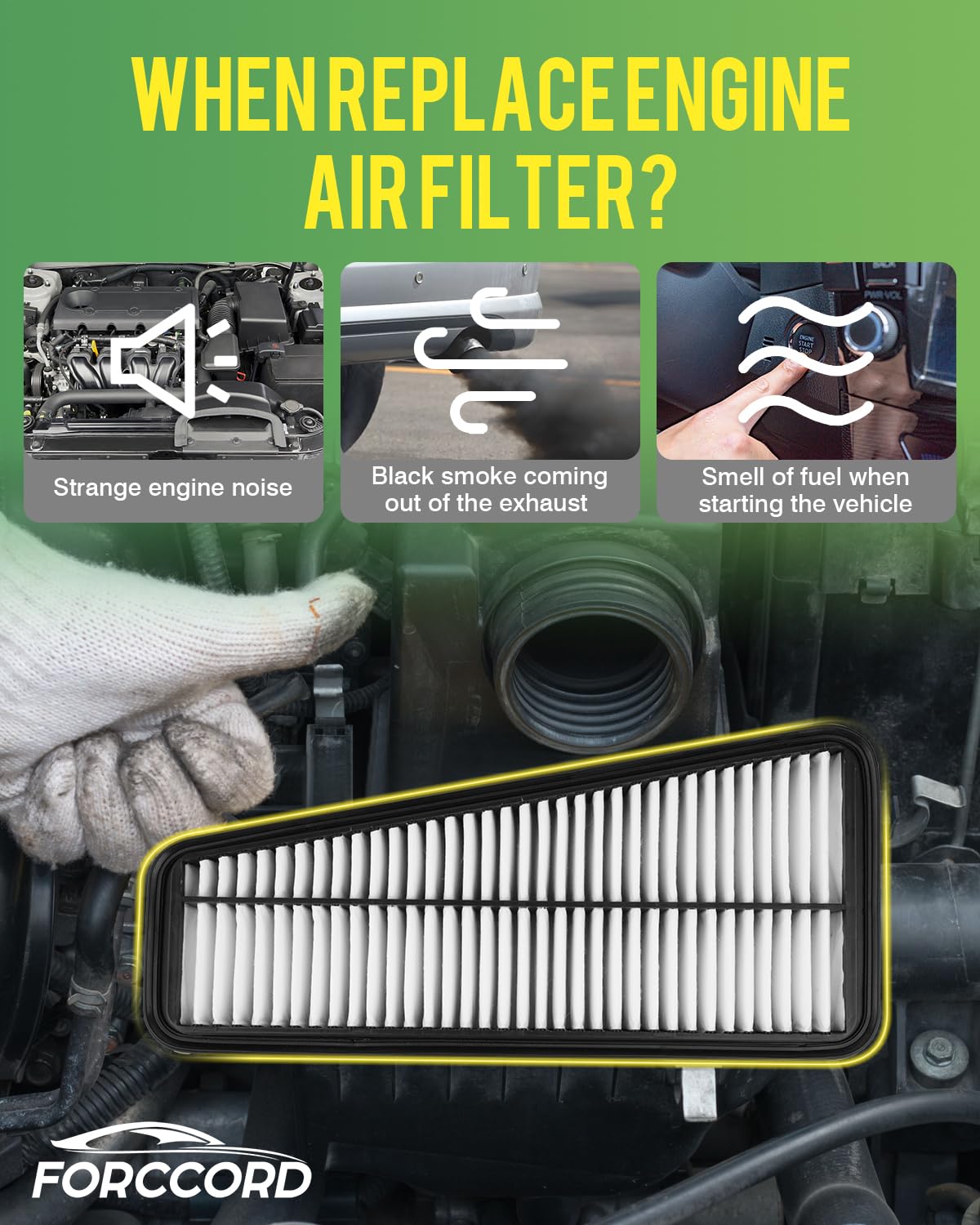 Forccord filters beside a parked Toyota truck illustrating ready-to-install maintenance convenience
