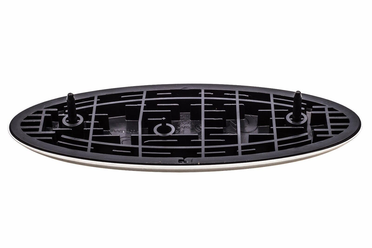 Ford close-up of 9-inch blue oval emblem finish highlighting OEM paint depth