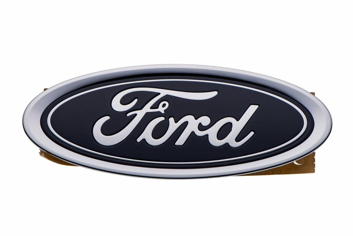 Ford blue oval emblem front view showing chrome finish and authentic styling benefit