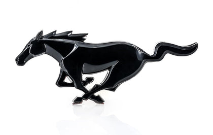 Ford black Pony emblem front view showing sleek logo and clean finish