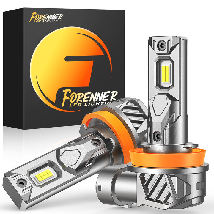 FORENNER front view of two H11 bulbs showing plug-and-play benefit