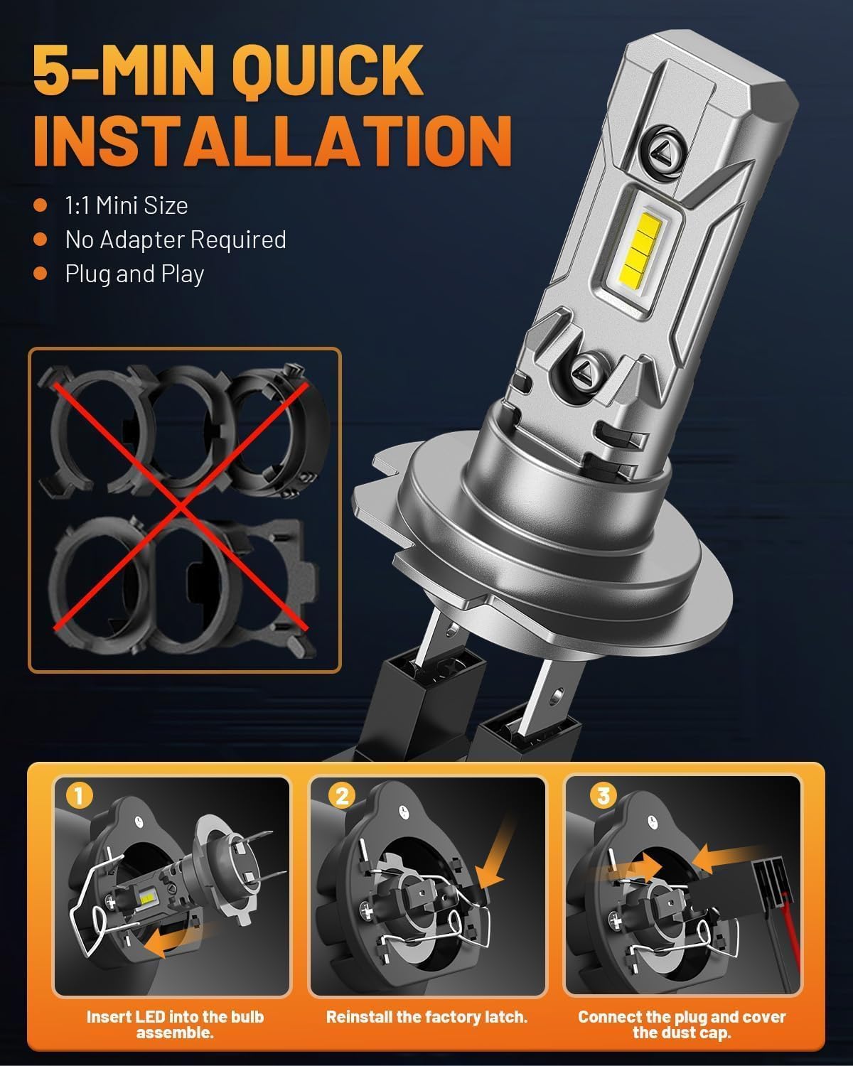 FORENNER H7 bulb installed in fog housing demonstrating no adapter needed