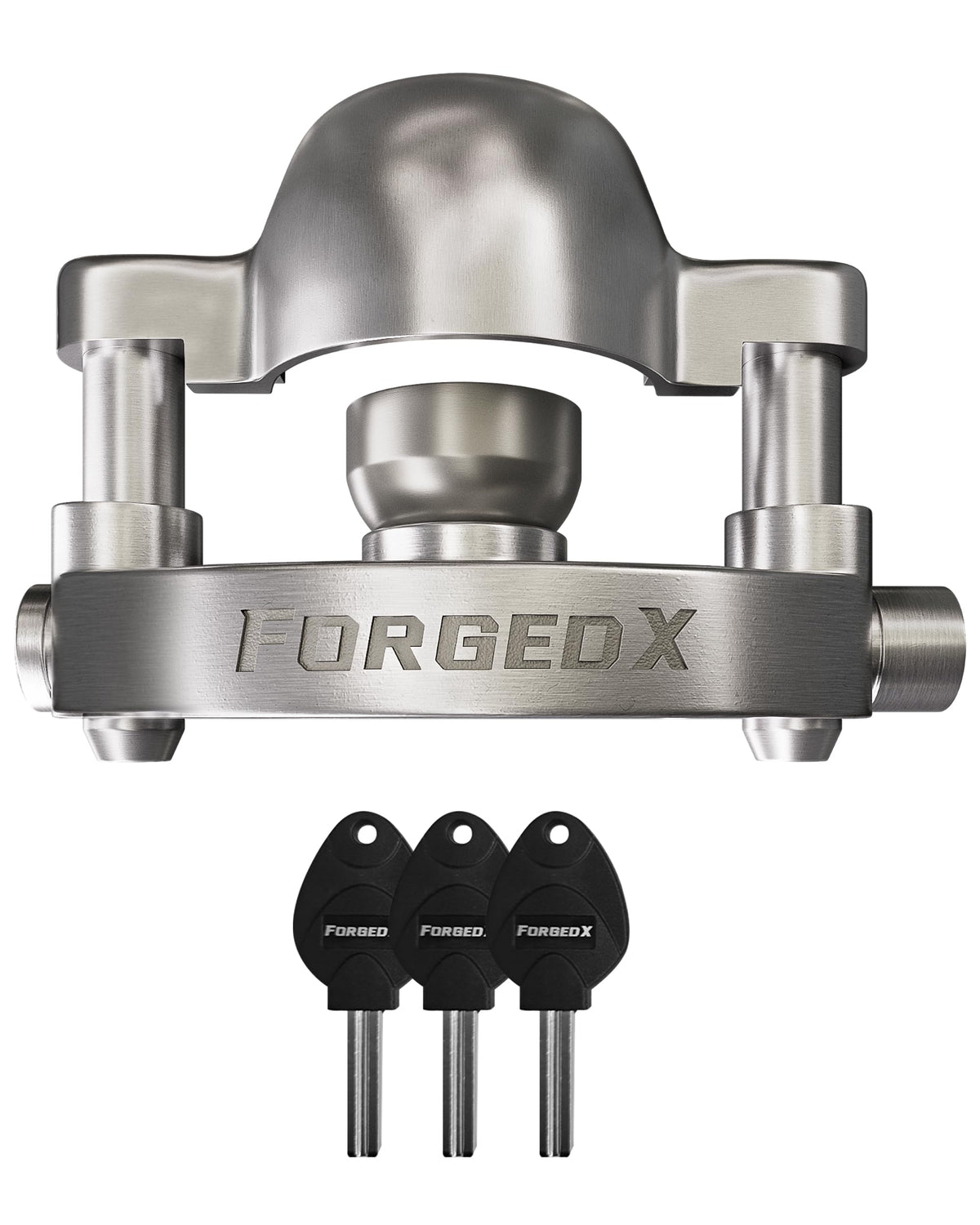 FORGEDX front view of locked trailer lock showing secure fit