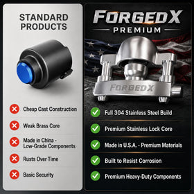 FORGEDX detail of full lock cover protecting hitch latch