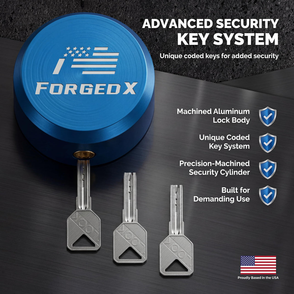 FORGEDX lock installed with safety chain secures trailer hitch connection